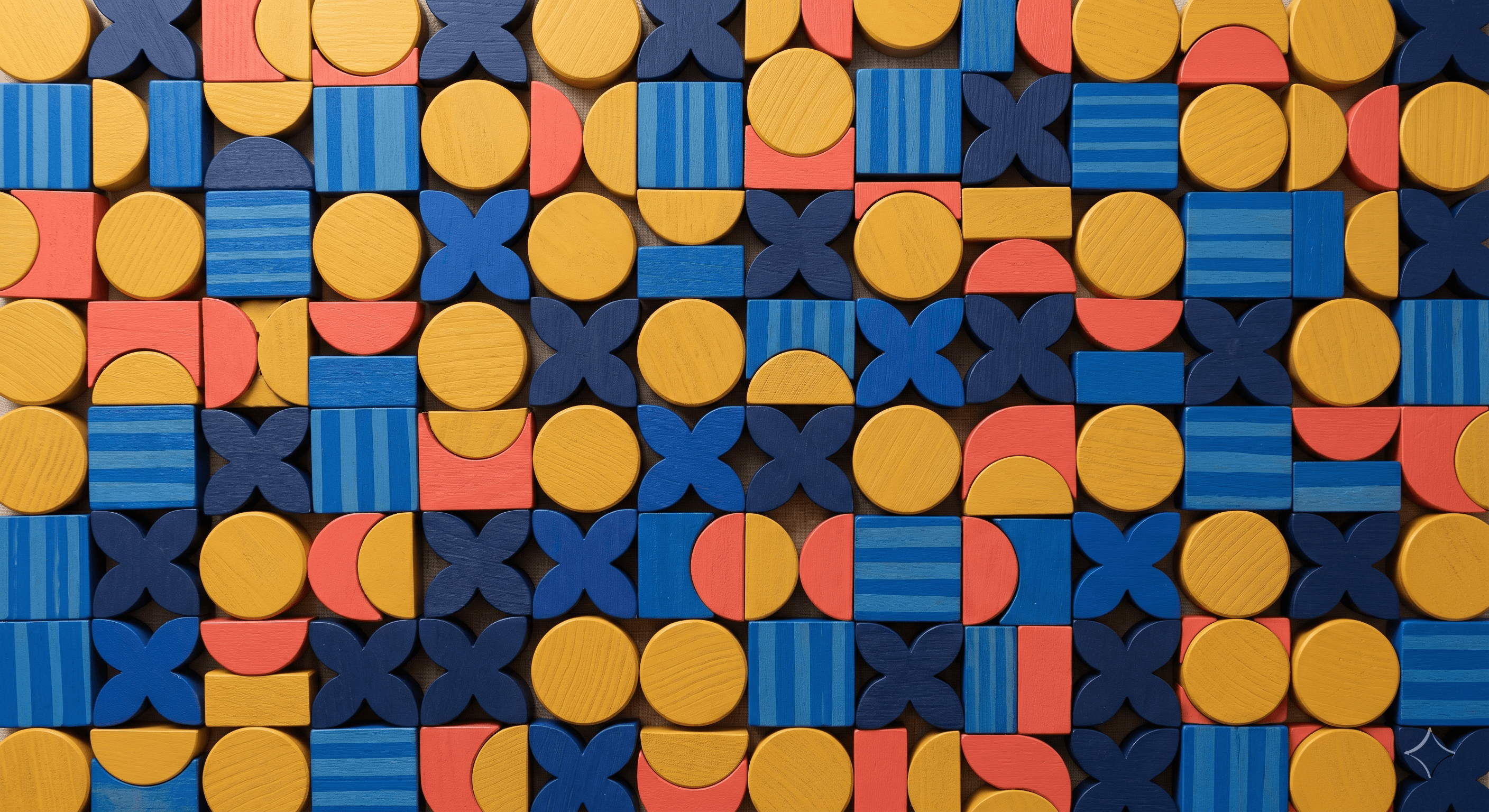 Bauhaus wooden blocks packed edge to edge with no visible linen filling the entire frame